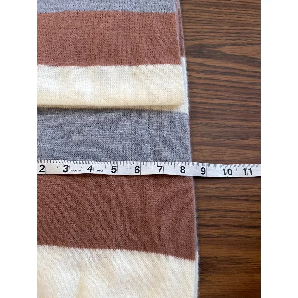 Sears cream grey brown striped scarf with fringe